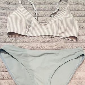 Blue and white bikini